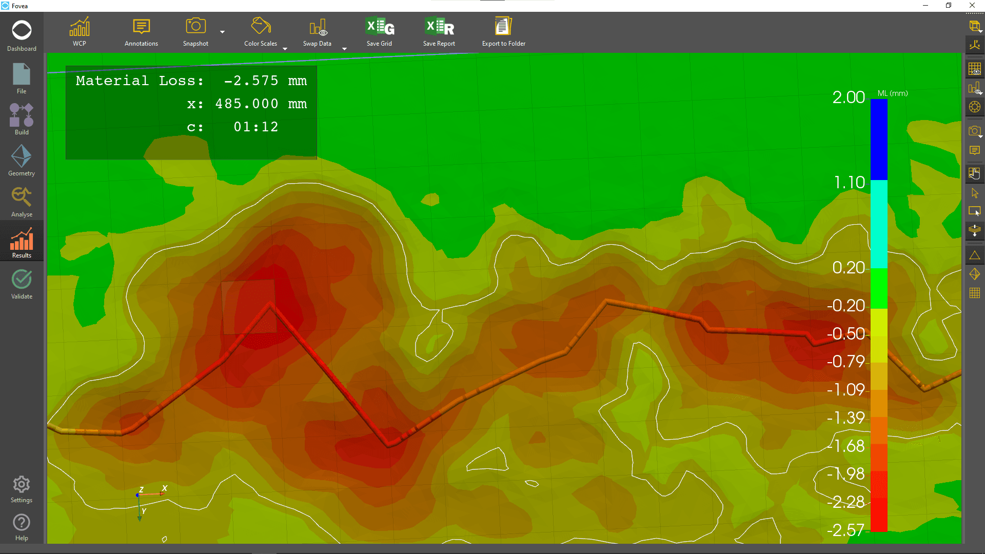 Fovea software interface showing advanced corrosion analysis capabilities
